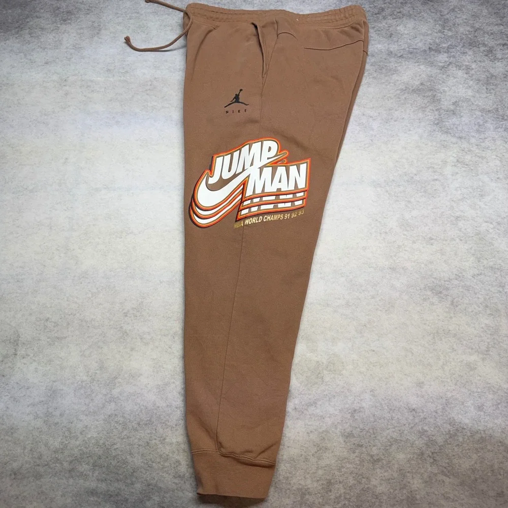 Nike Jordan Jumpman Fleece Mens Large Brown NBA World Champs Jogger Sweatpants